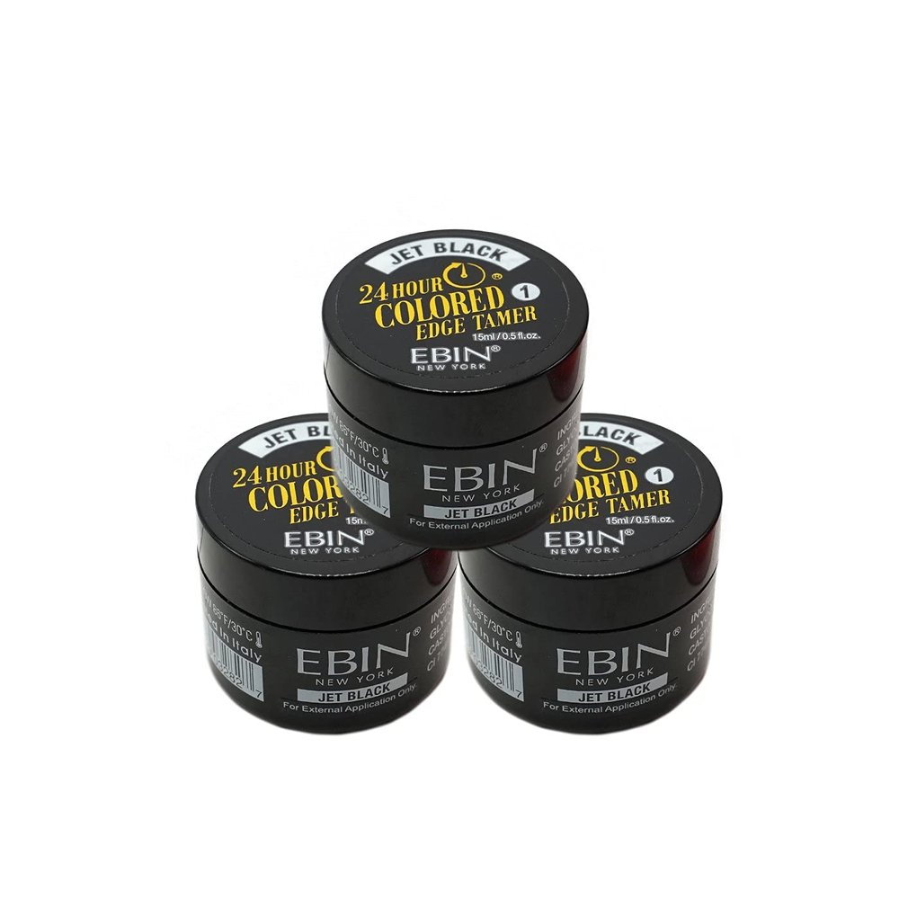 EBIN NEW YORK 24 Hour Colored Edge Tamer, Jet Black, 3 Pack (0.5oz Each)  Covers Gray Roots, No Flaking, No Residue, Long-Lasting Hold for All Hair Types