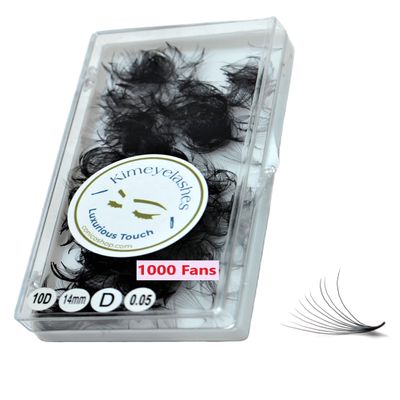 Kimeyelashes 8D 9D 10D 12D - 0.05 C and D Curl 500-1000 Premade volume fans loose Fans, Handmade eyelash extensions supplies Russian volume lash promade fan (14mm, 10D - Curl D)