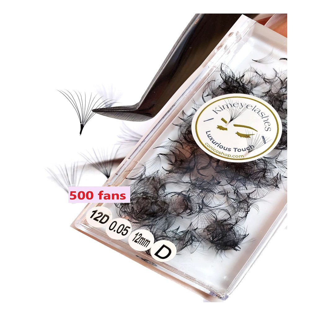 Kimeyelashes 8D 9D 10D 12D - 0.05 C and D Curl 500-1000 Premade volume fans loose Fans, Handmade eyelash extensions supplies Russian volume lash promade fan (11mm, 12D - Curl D (500 fans))