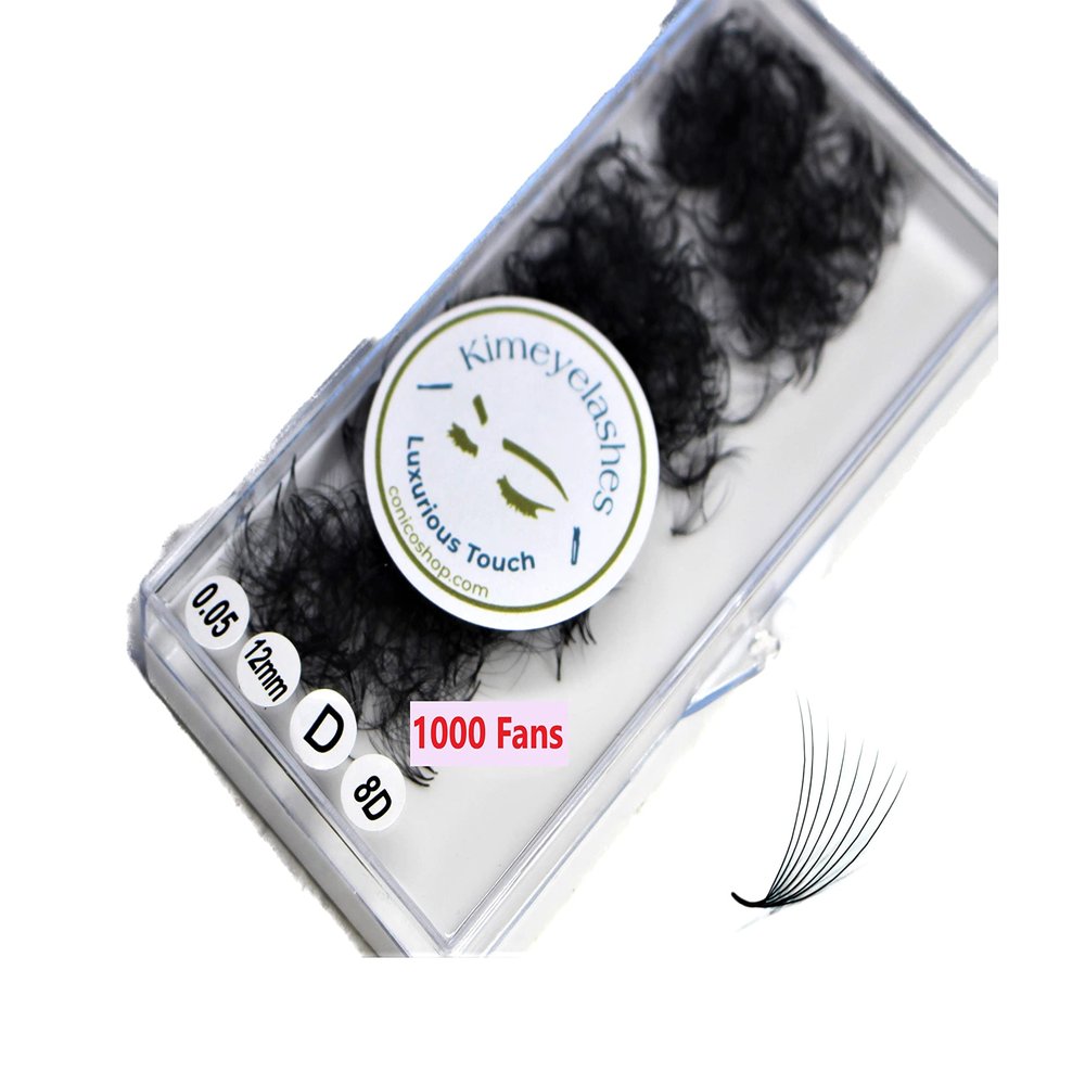 Kimeyelashes 8D 9D 10D 12D - 0.05 C and D Curl 500-1000 Premade volume fans loose Fans, Handmade eyelash extensions supplies Russian volume lash promade fan (15mm, 8D - Curl C)
