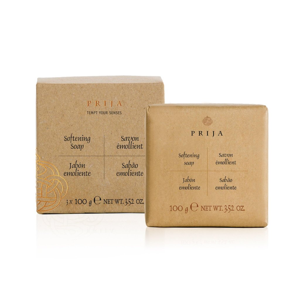 Prija Softening Soap Gift Pack Enriched with Vegetable Glycerin (3 Pack x 3.52 oz) - Maintain and Restore Skin Hydration - Vegan Friendly - Dermatologically Tested - 100% Recycled Paper