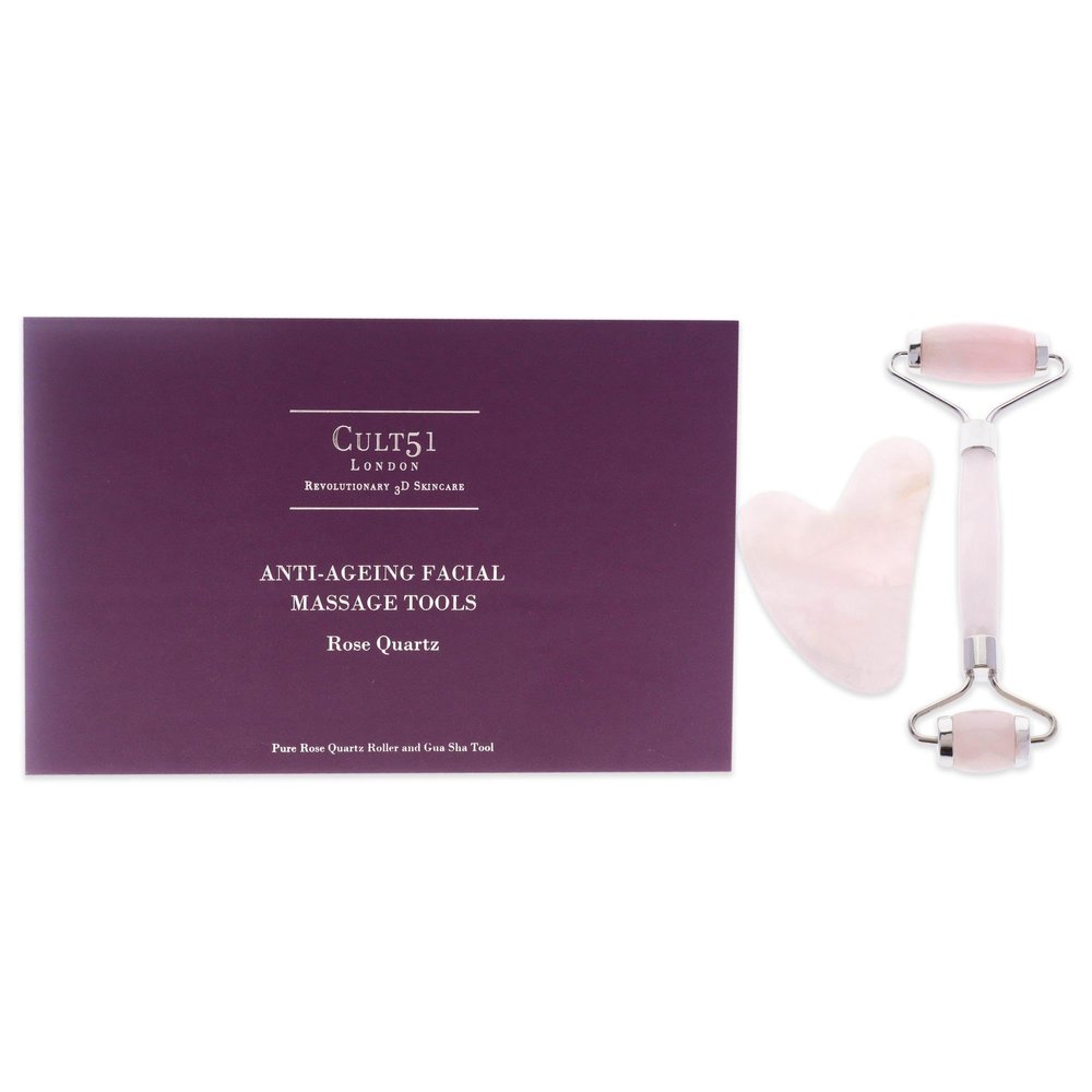 CULT51 Anti-Ageing Facial Massage Tools - Helps Restore Your Perfect, Beautiful Skin While Eliminating Wrinkles - A Crystal That Soothes The Skin And Mind - Double-Ended Roller - Rose Quartz - 2 Pc