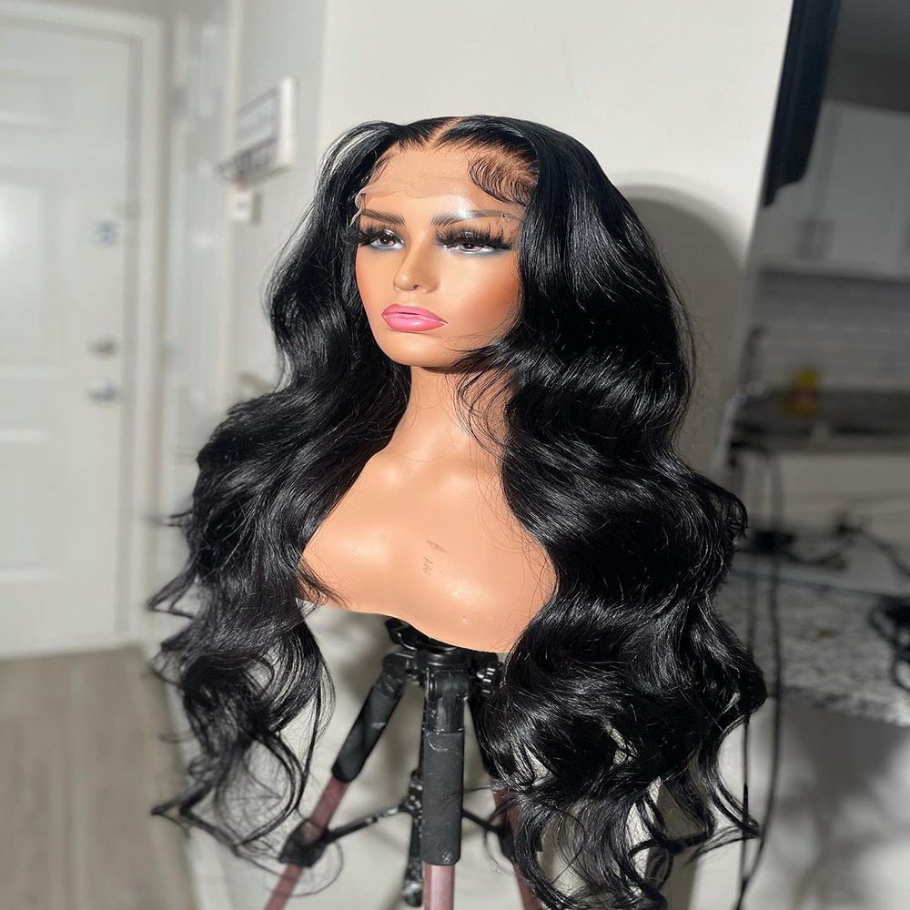 mszyhuwan Body Wave 134 Transparent Lace Frontal Human Hair Wigs For Black Women Glueless Pre Plucked Bleached Knots Loose Wave Wavy Natural Hair Brazilian Remy 150% Density 16 Inch