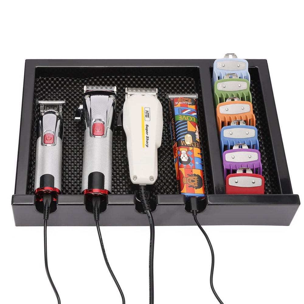 CestoMen Barber Clipper Tray, Clipper Organizer Razor Case with 4 Notches, Anti-slip Hair Trimmer Holder Tray, Barber Tool Box