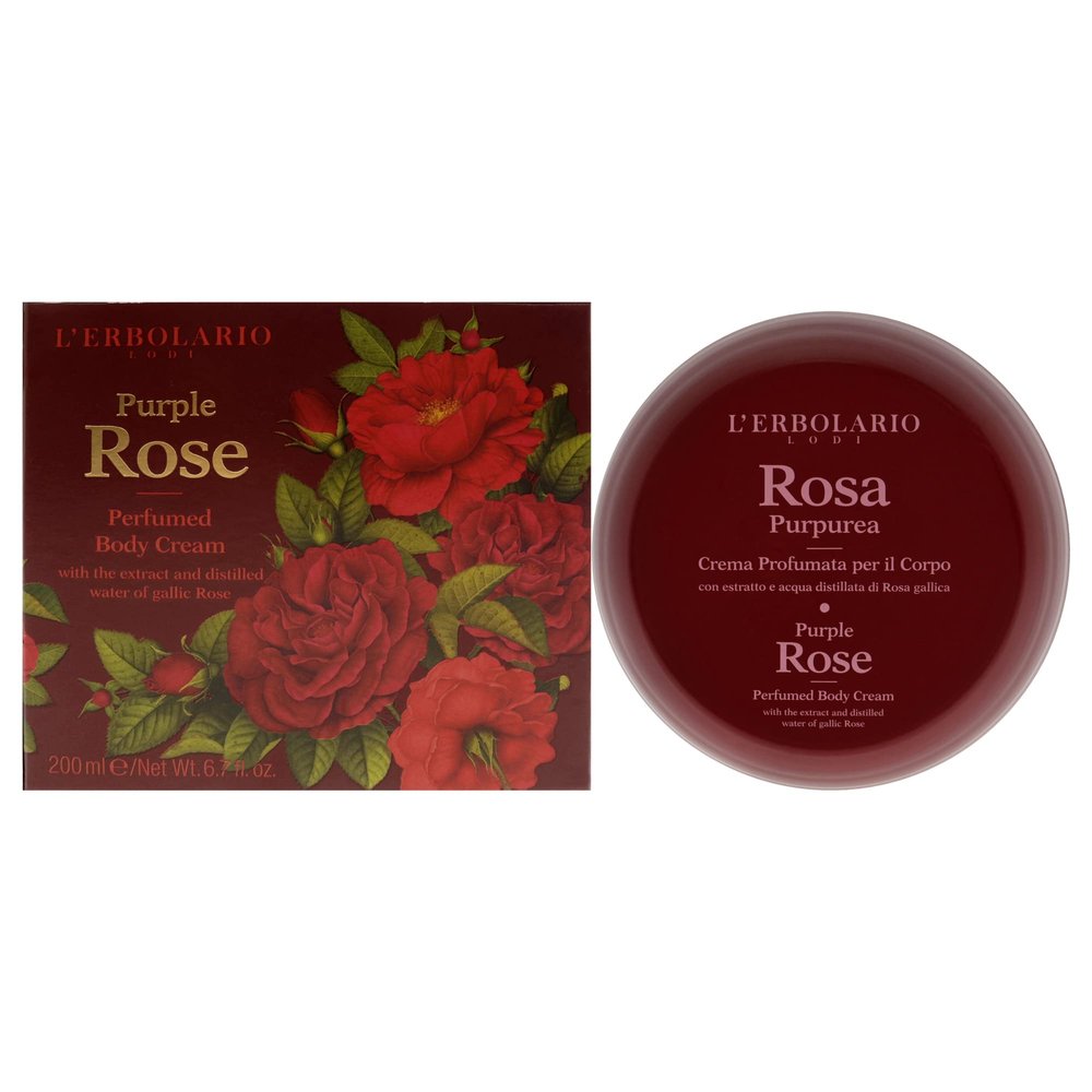 L'Erbolario Perfumed Body Cream  Moisturizing Body Butter for Dry Skin  Invigorating and Softening Skin Care with Gallic Rose  Purple Rose - 6.7 oz