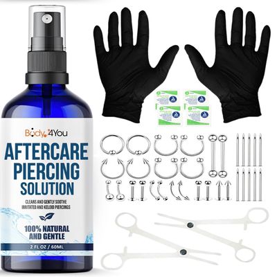 BodyJ4You 36PC Piercing Kit Stainless Steel 14G 16G Belly Ring Tongue Tragus Nose Aftercare Spray