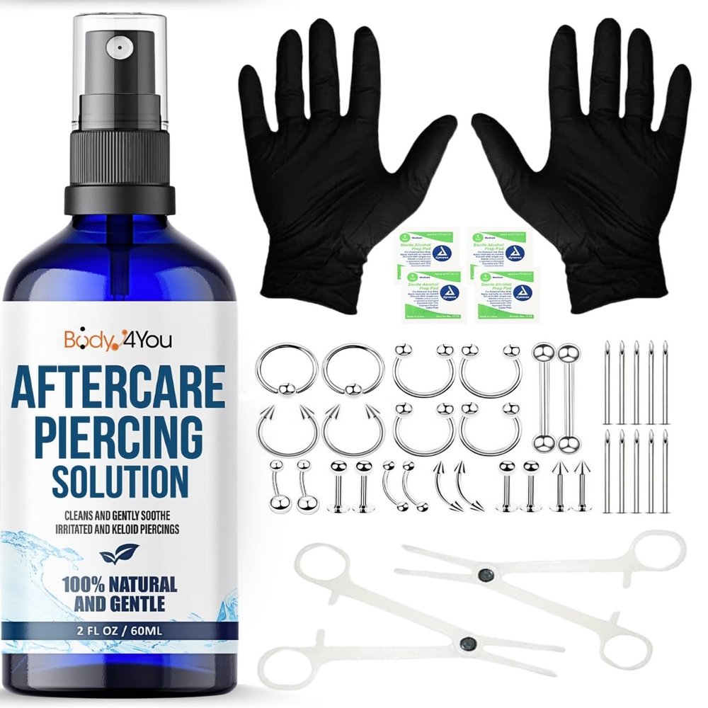 BodyJ4You 36PC Piercing Kit Stainless Steel 14G 16G Belly Ring Tongue Tragus Nose Aftercare Spray