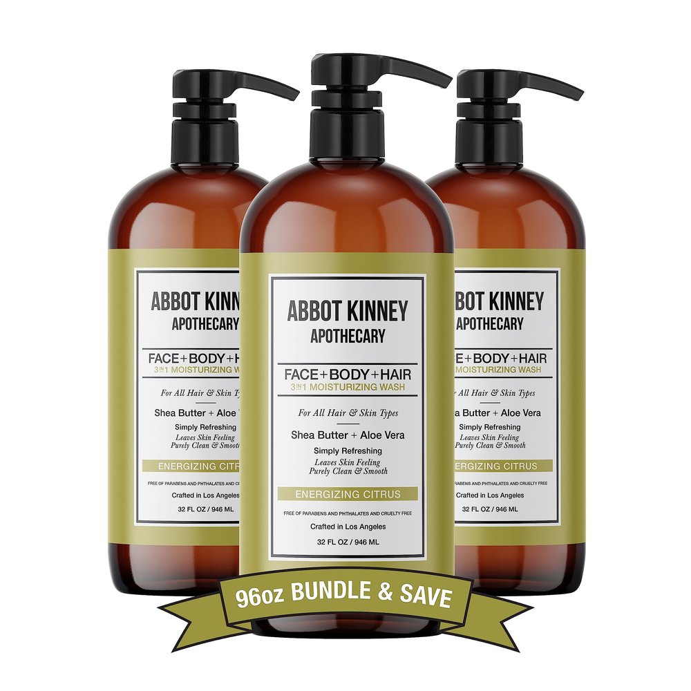 ABBOT KINNEY APOTHECARY Men's 3-in-1 Wash, Moisturizing Shampoo, Conditioner, and Body Wash for Men, Suitable for All Skin and Hair Types, 32oz (Energizing Citrus) 3 Pack