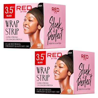 Red by Kiss Hair Wrapping Strip, Ultra Strong 2X Longer Stretch, 40 Strips, Suitable for Wet/Dry Hair, White, Styling Paper for Sleek Hairstyles (3.5", Black, 2 PACK)