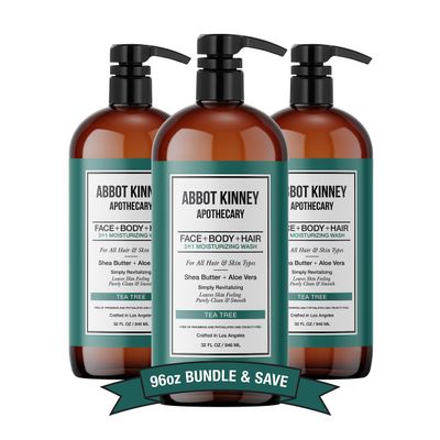 ABBOT KINNEY APOTHECARY Men's 3-in-1 Wash, Moisturizing Shampoo, Conditioner, and Body Wash for Men, Suitable for All Skin and Hair Types, 32oz (Tea Tree) 3 Pack
