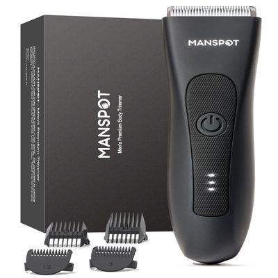 MANSPOT Manscape Groin & Body Hair Trimmer for Men, Electric Ball Pubic Trimmer Shaver,Manscape Kit with 4 Guard,Replaceable Ceramic Blade Heads,Waterproof Wet/Dry Shaver,90 Minutes Shaving