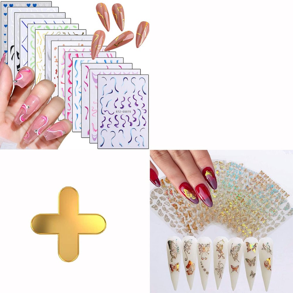 14 Sheets French Nail Art Stickers with 8 Sheets Butterfly Nail Art Stickers