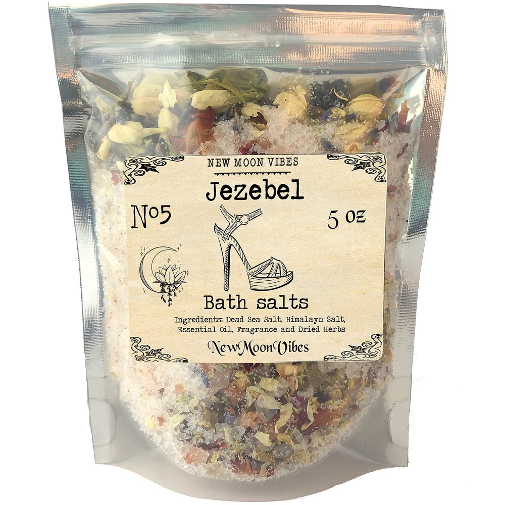 Jezebel Essential Oils Herbal Spell Ritual Bath Salts with Real Herbs Botanicals Infused Manifest Power Love Business Attract Wealthy Lover Invigorate Sex Appeal Attractiveness Sugar Daddy