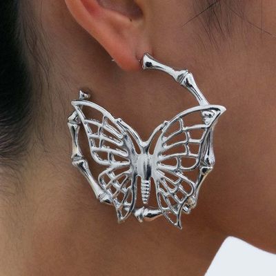 Aksod Butterfly Dangle Earrings Silver Circle DOP Earrings Chunky Statement Ear Jewelry for Women and Girls (Style B)