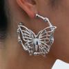 Aksod Butterfly Dangle Earrings Silver Circle DOP Earrings Chunky Statement Ear Jewelry for Women and Girls (Style B) view 1