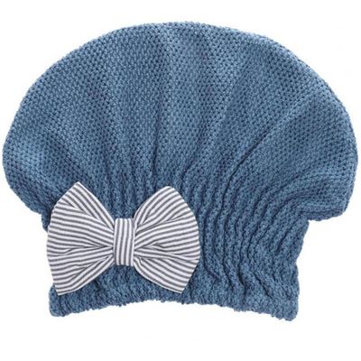 1pc Dry Hair Cap Cute Bowknot Hair Drying Turban Coral Super Absorbent Shower Bath Spa Cap Blue