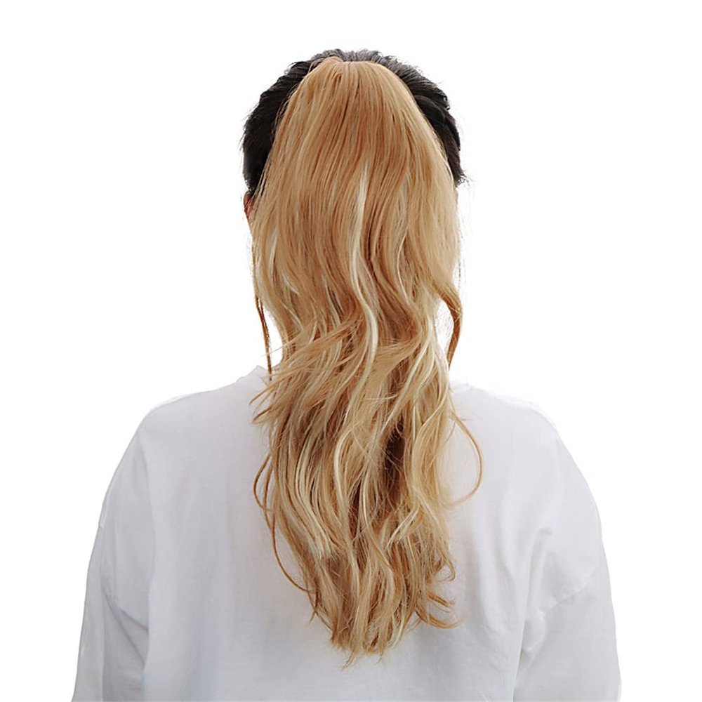 18" Synthetic Claw Clip In Ponytail Hair Extensions Blonde Long Wavy Jaw Ponytail Tail Extension Drawstring Wrap Around HPP006F 16-21inches