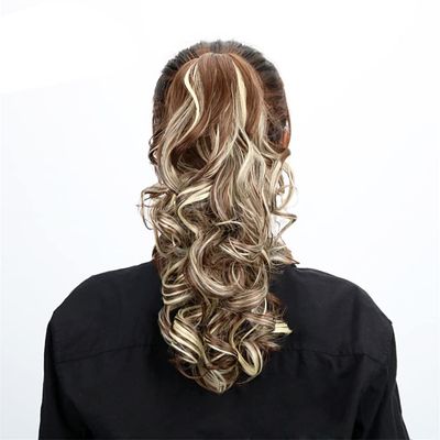 18" Synthetic Claw Clip In Ponytail Hair Extensions Blonde Long Wavy Jaw Ponytail Tail Extension Drawstring Wrap Around HPP001D 16-21inches