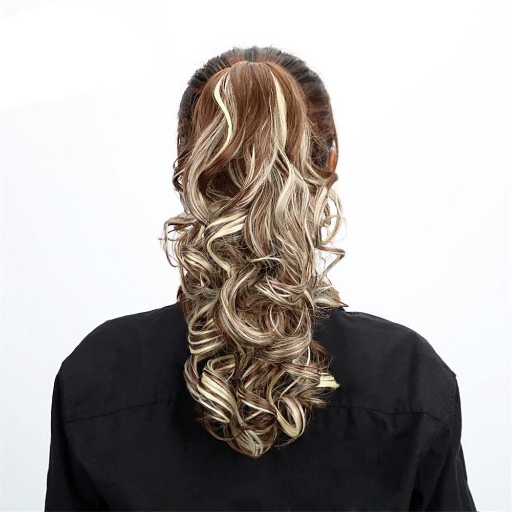 18" Synthetic Claw Clip In Ponytail Hair Extensions Blonde Long Wavy Jaw Ponytail Tail Extension Drawstring Wrap Around HPP001D 16-21inches