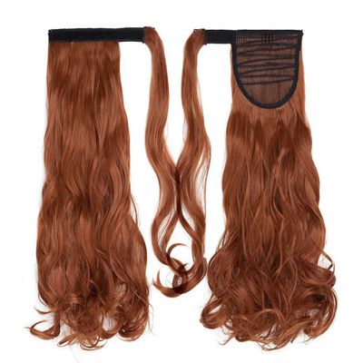 17Inch Long Wavy Natural Ponytail Clip In Ponytail Tail Hairpiece Wrap Around Synthetic Ponytail Extension Hair For Women Copper 17inches