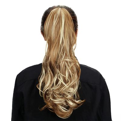 18" Synthetic Claw Clip In Ponytail Hair Extensions Blonde Long Wavy Jaw Ponytail Tail Extension Drawstring Wrap Around HPP004C 16-21inches