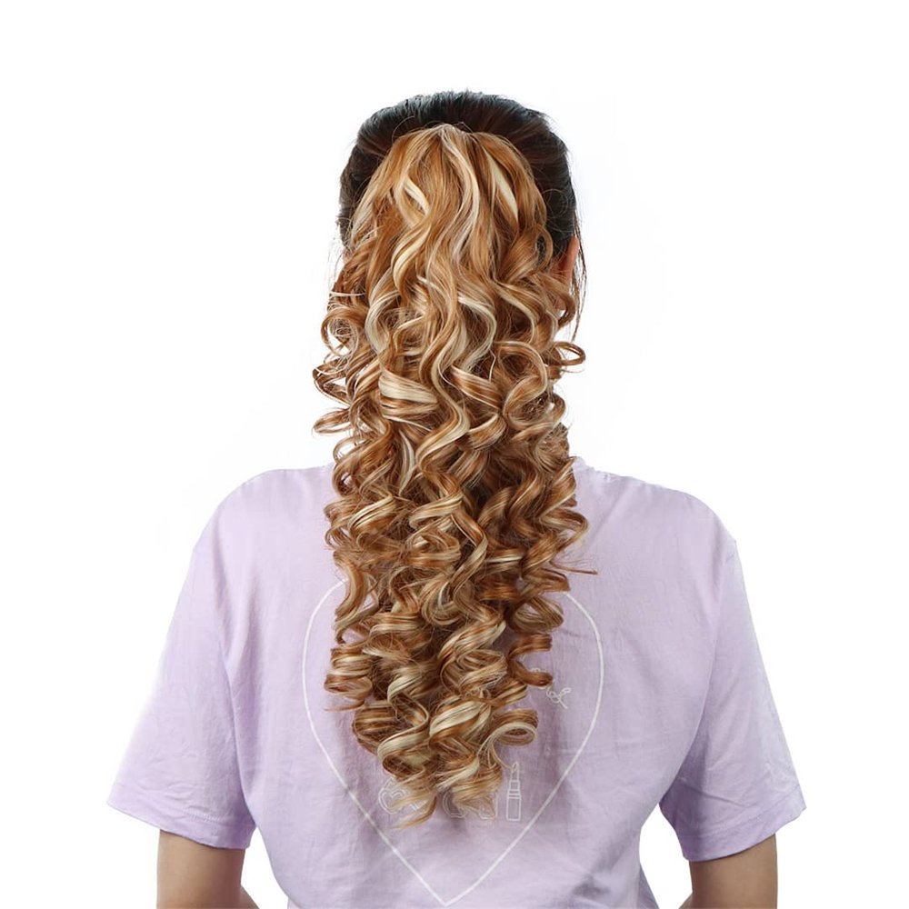18" Synthetic Claw Clip In Ponytail Hair Extensions Blonde Long Wavy Jaw Ponytail Tail Extension Drawstring Wrap Around HPP005F 16-21inches