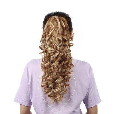18" Synthetic Claw Clip In Ponytail Hair Extensions Blonde Long Wavy Jaw Ponytail Tail Extension Drawstring Wrap Around HPP005E 16-21inches