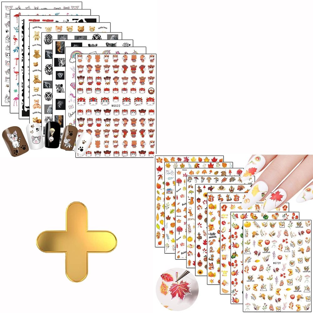 8 Sheets Animal Nail Art Stickers with 9 Sheets Thanksgiving Nail Art Stickers