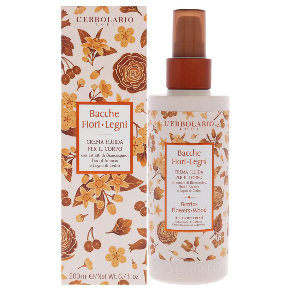 L'Erbolario Berries Flowers Wood Fluid Body Cream - Long Lasting Scented Body Cream for Women - Perfume Hydrating Body Moisturizer - Nourishing and Moisturizing Body Butter for Dry Skin - 6.7 oz