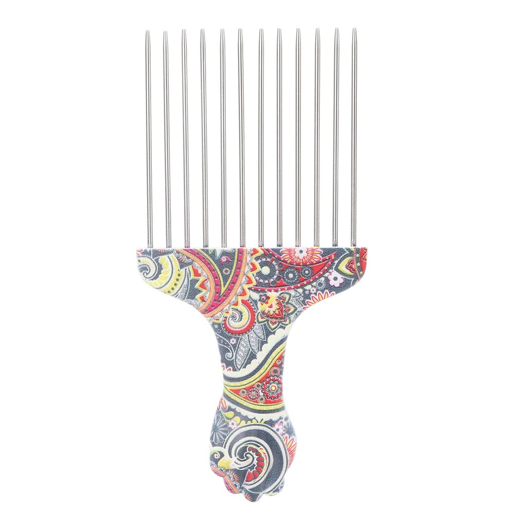 Metal Hair Pick for Afro Hair, Hair Pick Comb Afro Comb for Curly Hair, Afro Picks for Women/Men, Detangle Wig Braid Hair Styling Comb Hairdressing Tool (Waist flower K4)
