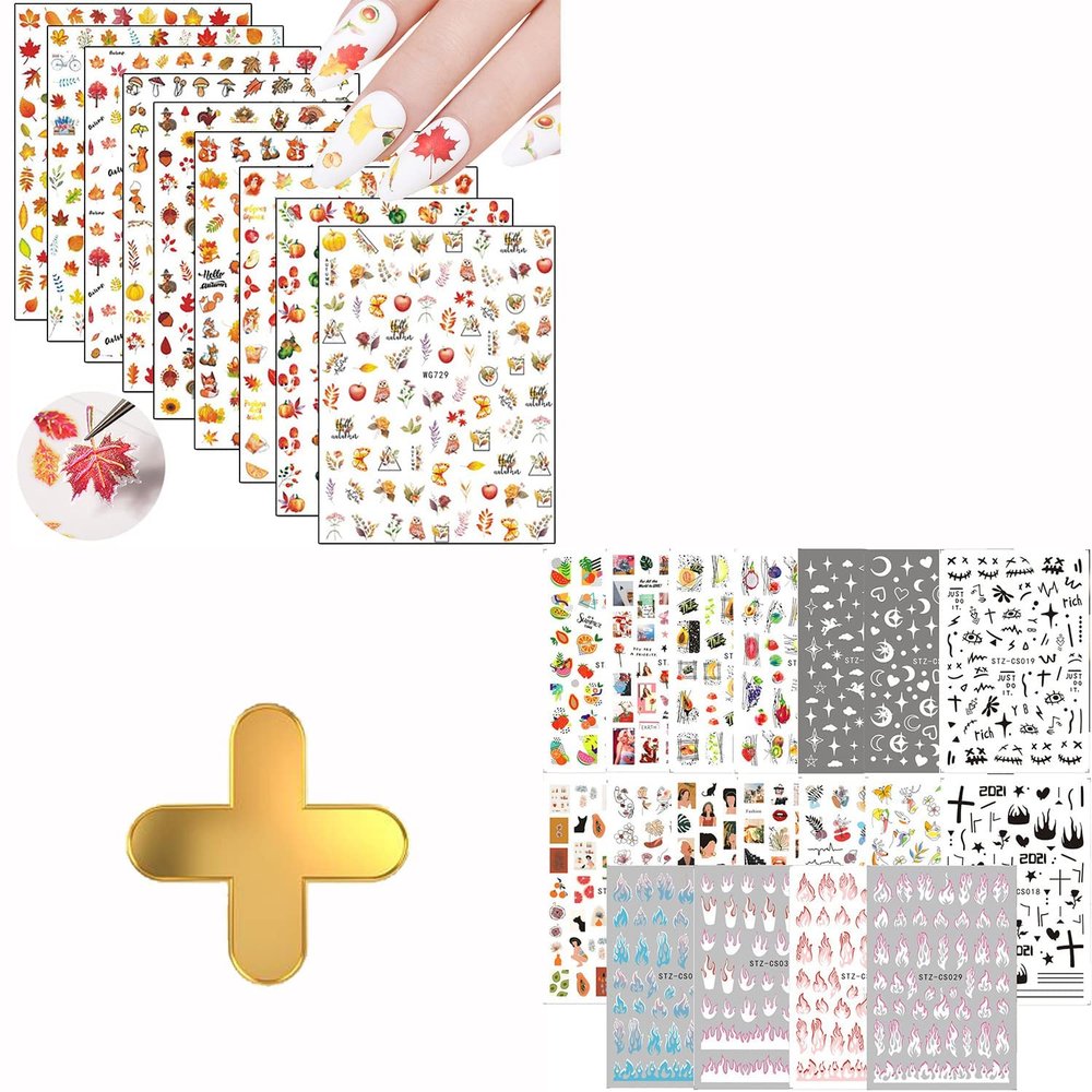 9 Sheets Thanksgiving Nail Art Stickers with 18 Sheets Colorful Nail Art Stickers