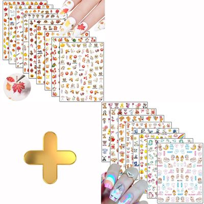 9 Sheets Thanksgiving Nail Art Stickers with 8 Sheets Cartoon Nail Art Stickers