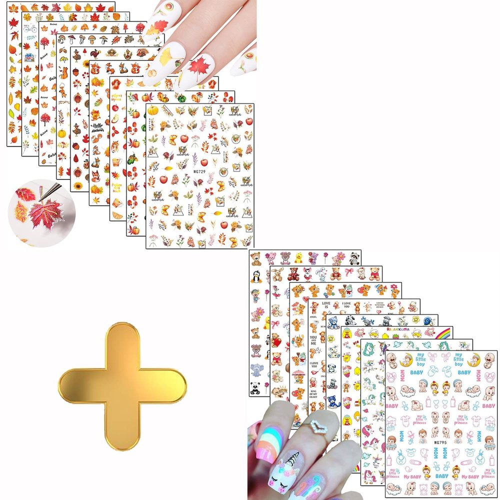 9 Sheets Thanksgiving Nail Art Stickers with 8 Sheets Cartoon Nail Art Stickers