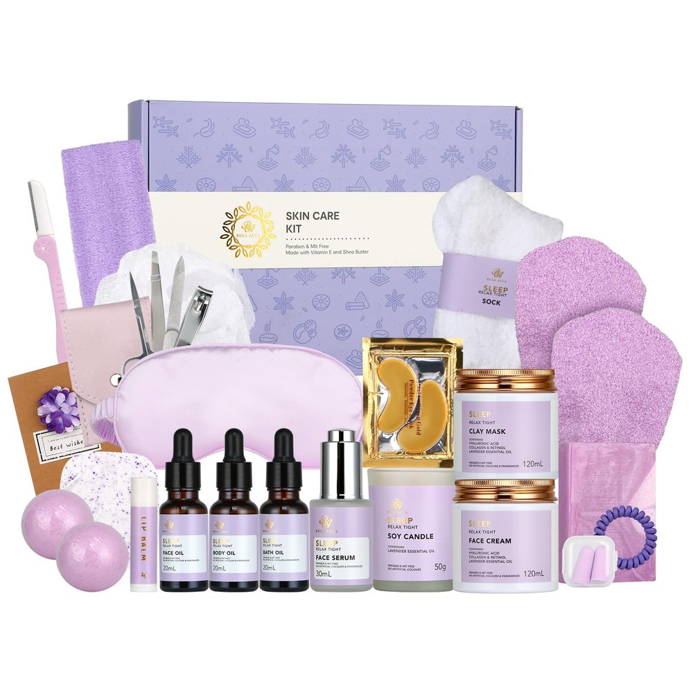 Valentines Day Gifts for Women, 30Pcs Skin Care Set, Bath & Body Gift Set, Face Cream, Essential Oil, Scented Candle, Serum, Lavender Scented, Spa Birthday Gifts, Mother's Day Gift, Christmas