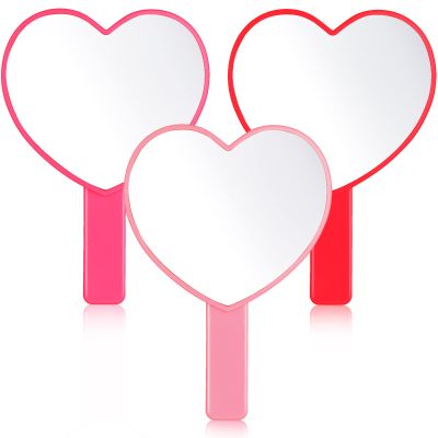 Yalikop 3 Pcs Handheld Heart Mirror Valentines Gifts Cute Travel Mini Makeup Plastic Mirrors with Handle Pink Gifts for Women Birthday Party Favor Cosmetic(Red, Hot Pink)