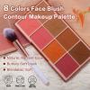 8 Colors Face Matte Blush Palette Shading Blusher - Buildable Facial Cheek Blusher Contour Bronzing Pressed Powder Makeup Pallet Women Gift Set (8 Colors Blush Contour Palette with brush) view 2