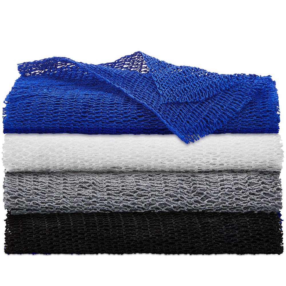 4 Pieces African Net Sponge Exfoliating Long Nylon Bath Cloth African exfoliating net Body Back Scrubber for Smoother Skin and Daily use
