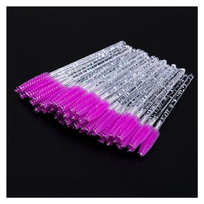 HANRUO Eyelash Extension Disposable Eyebrow Brush Mascara Wand Applicator Spoolers Eye Lashes Cosmetic Brushes Set Makeup Tools (Color : 25pcs Purple Red)