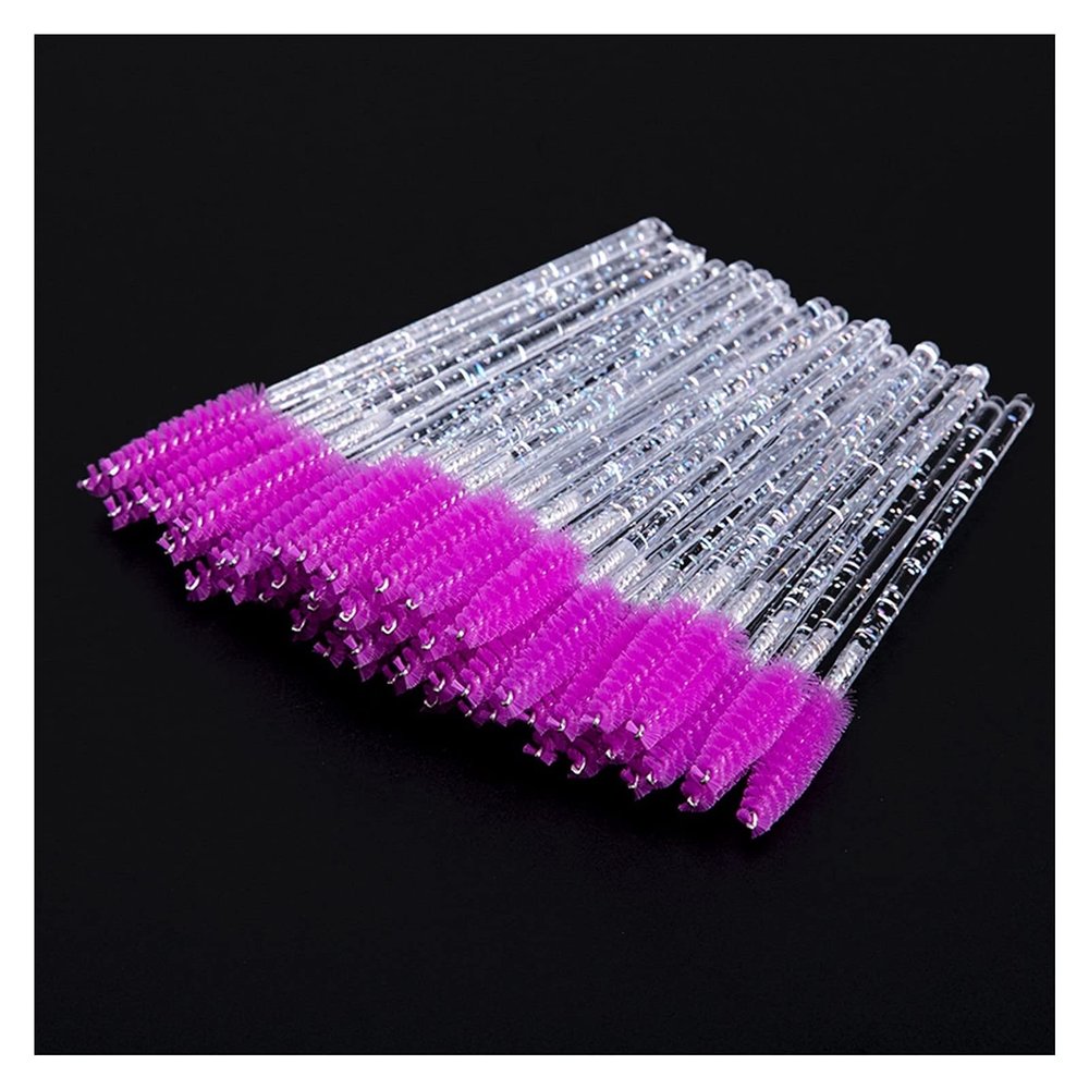 HANRUO Eyelash Extension Disposable Eyebrow Brush Mascara Wand Applicator Spoolers Eye Lashes Cosmetic Brushes Set Makeup Tools (Color : 25pcs Purple Red)