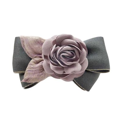 Artificial Rose Flower Cloth Hair Pin Handmade Bowknot Hair Barrettes, Grey