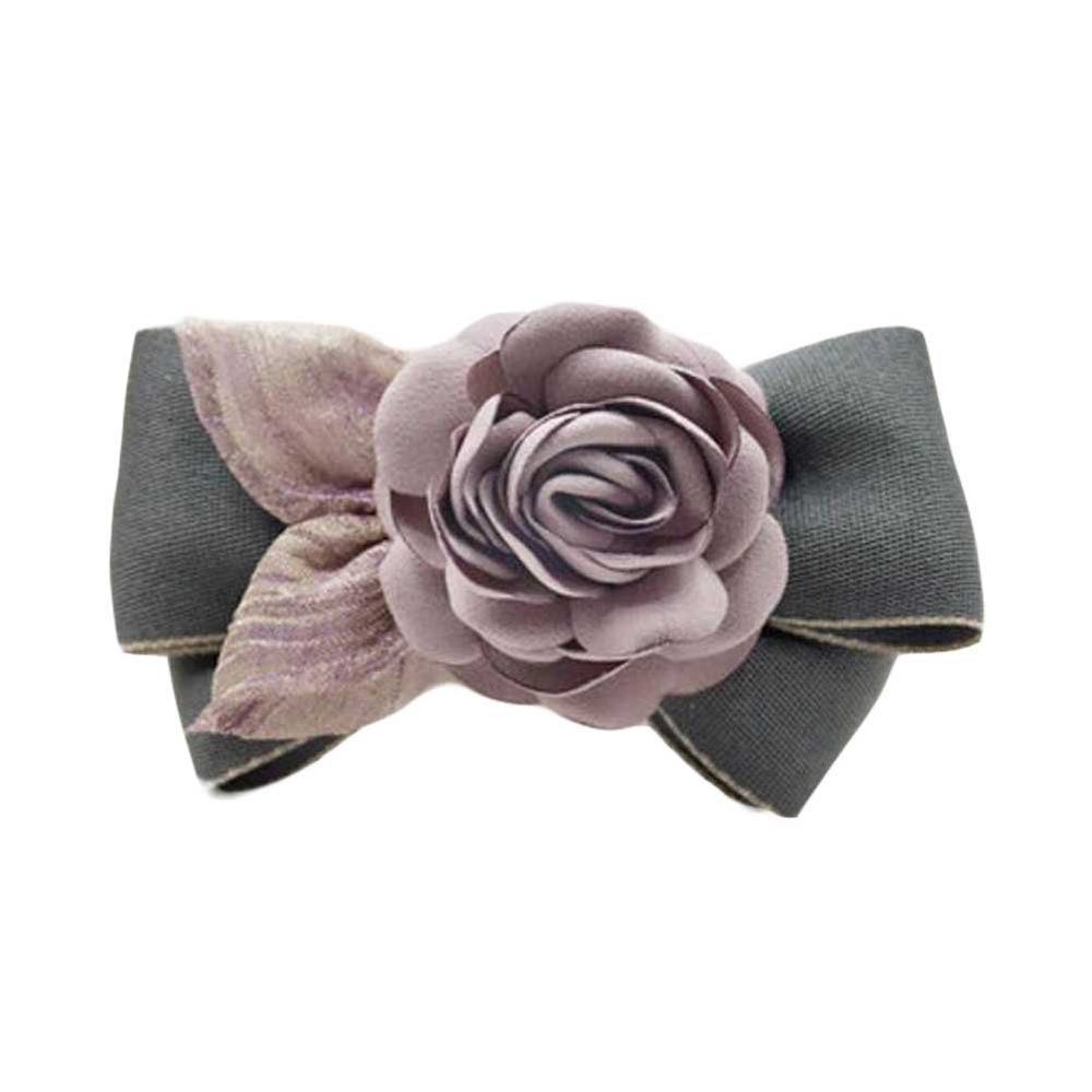Artificial Rose Flower Cloth Hair Pin Handmade Bowknot Hair Barrettes, Grey
