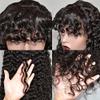 16x14cm Middle Part Curly Hair Toppers with Curly Bangs for Women Real Human Hair Large Area Hair Pieces Human Hair Clip On Top Topper Hair Replacement Wiglets off black view 4