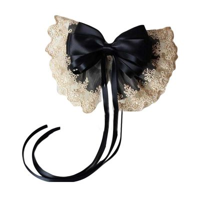 Black Vintage Lace Large Bowknot French Barrettes Handmade Chiffon Hair Clip with Ribbon