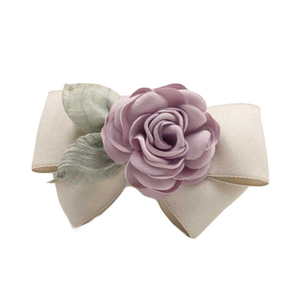 Artificial Rose Flower Cloth Hair Pin Handmade Bowknot Ponytail Barrettes, Beige