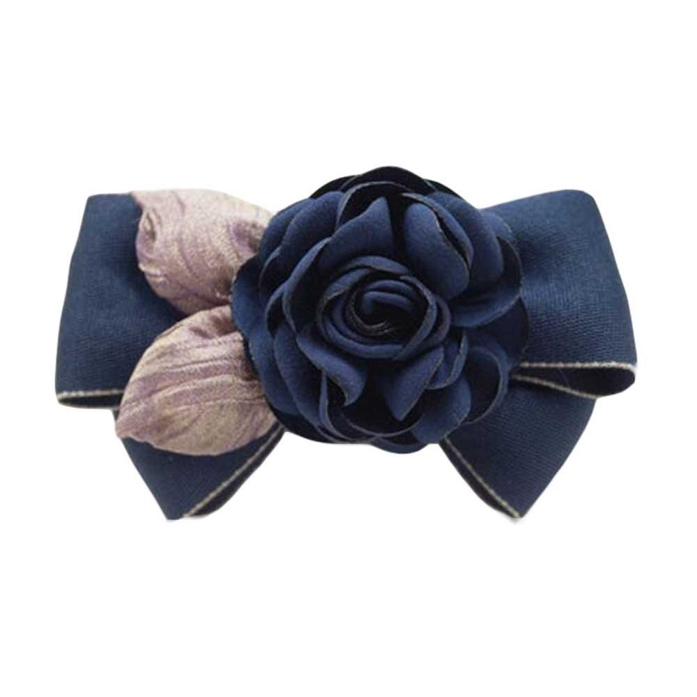Artificial Rose Flower Cloth Hair Pin Handmade Bowknot Hair Barrettes, Navy