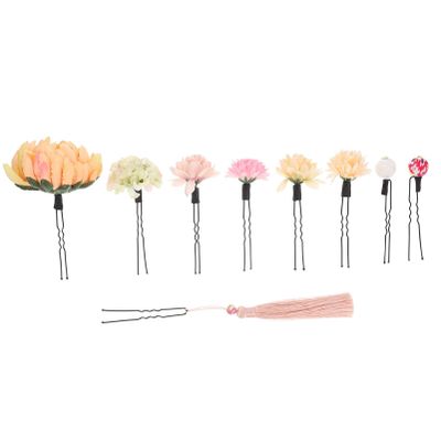 Beaupretty 9pcs Kimono Hair Stick Cloth Flower Hair Tassel Design Traditional Japanese Style for Weddings Parties Cosplay and Festivals
