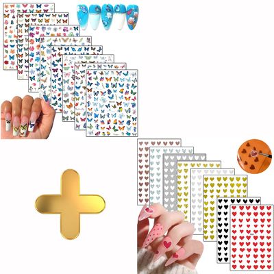 8 Sheets Butterfly Nail Art Stickers with 8 Sheets Heart Nail Art Stickers