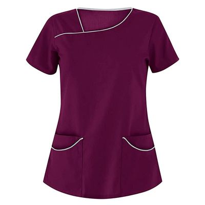 2- Pocket Scrub Crossover Top, Women Stretchy Mock Wrap Workwear for Dental, Veterinarians, Spa, Massage, Salon (Color : Red, Size : Large)