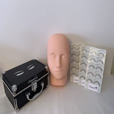 Eyelash Organizing kit -Glitter Box for Eyelash Equipment- Silicone Practice Head and 15 pairs of Individual Eyelash Extensions. Ideal for cosmetology professionals or students.