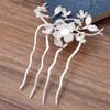 2 Pcs Vintage Silver Metal Side Comb Flower Leaves Chinese Style Wedding Veil Hair Clip Comb Hanfu 4 Teeth Hairpin Updo Accessory Hair Pin view 2